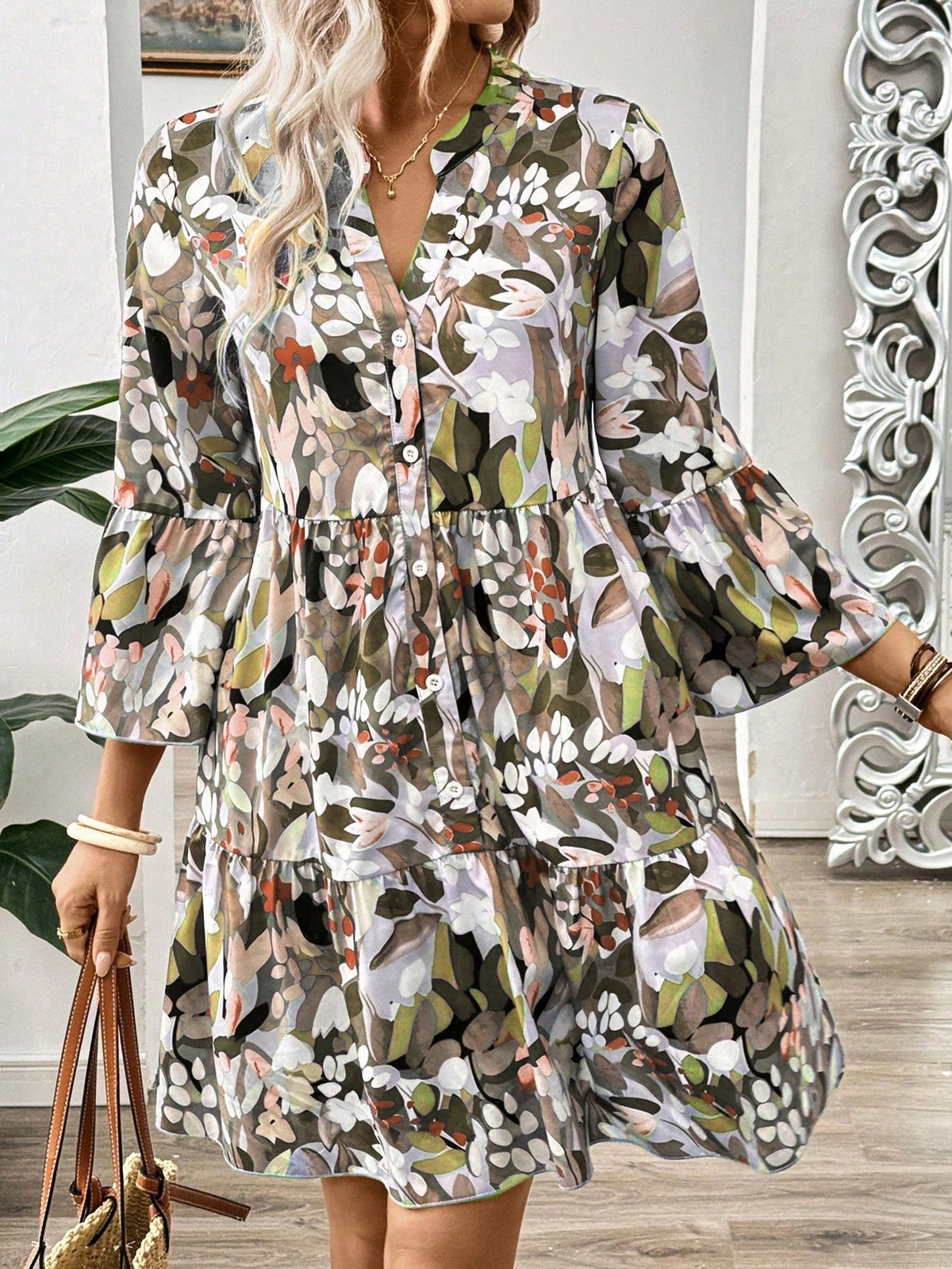 Vestido de Botões com Estampa Floral M