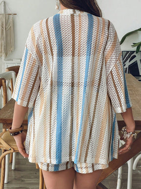 Conjunto de Saída 2 Peças Plus Size Listrado