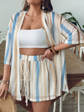 Conjunto de Saída 2 Peças Plus Size Listrado