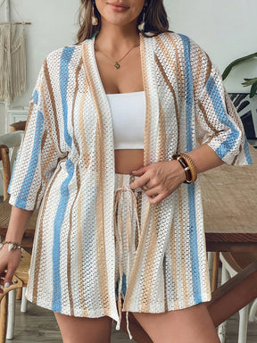Conjunto de Saída 2 Peças Plus Size Listrado