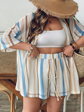 Conjunto de Saída 2 Peças Plus Size Listrado