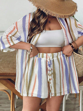 Conjunto de Saída 2 Peças Plus Size Listrado