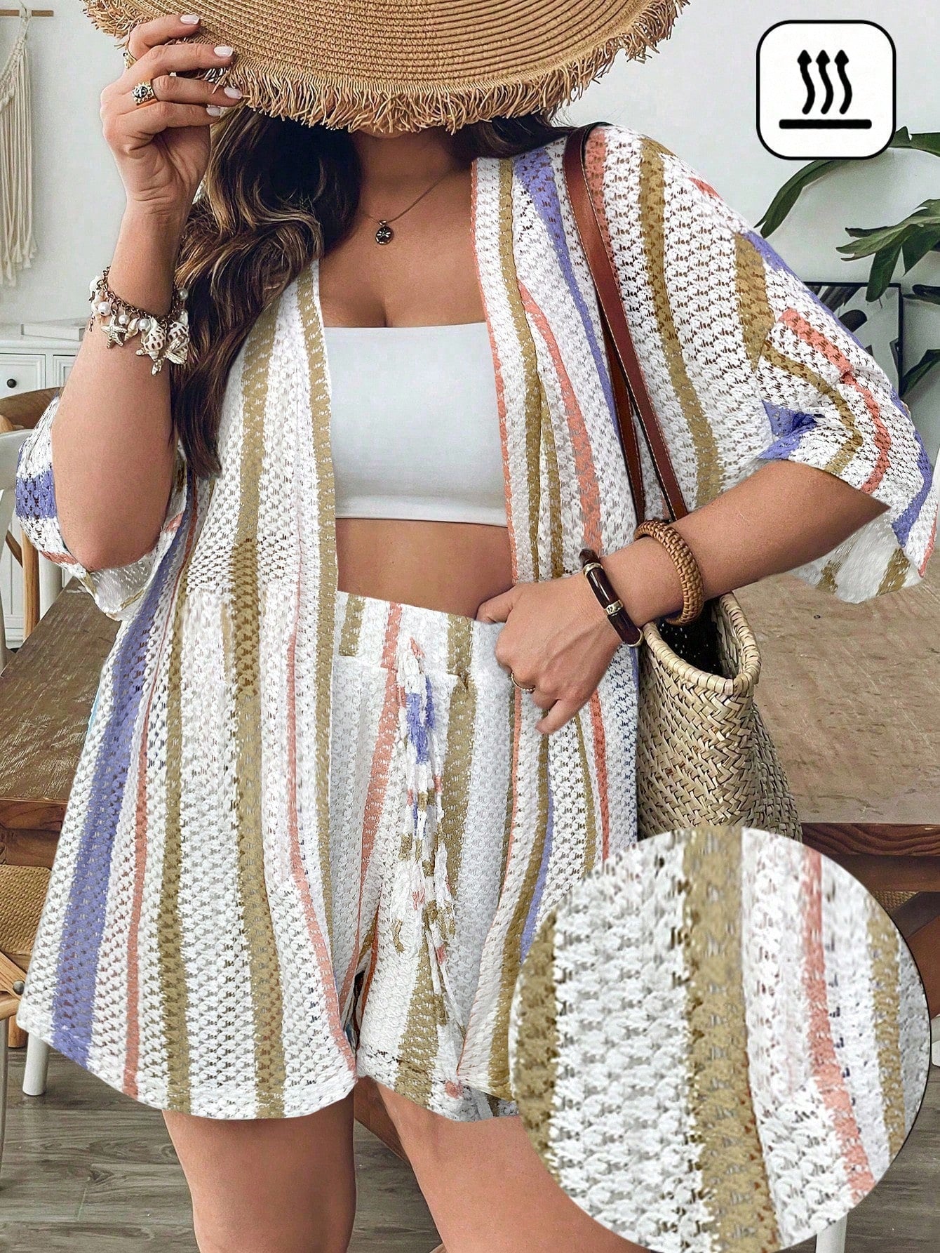 Conjunto de Saída 2 Peças Plus Size Listrado