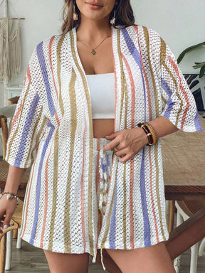 Conjunto de Saída 2 Peças Plus Size Listrado
