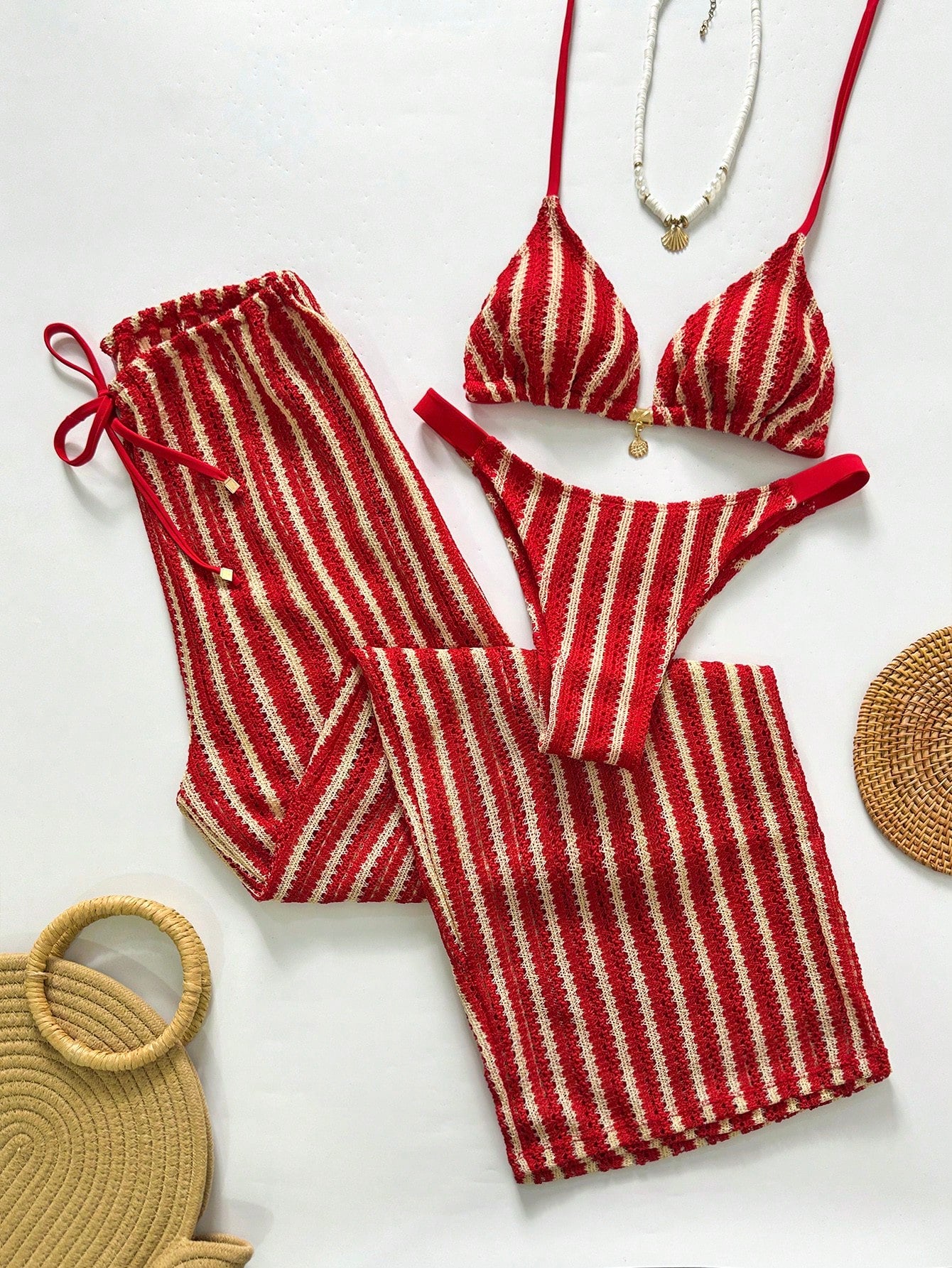 Conjunto Biquíni 3 Peças Tricô Elegante Ariela G