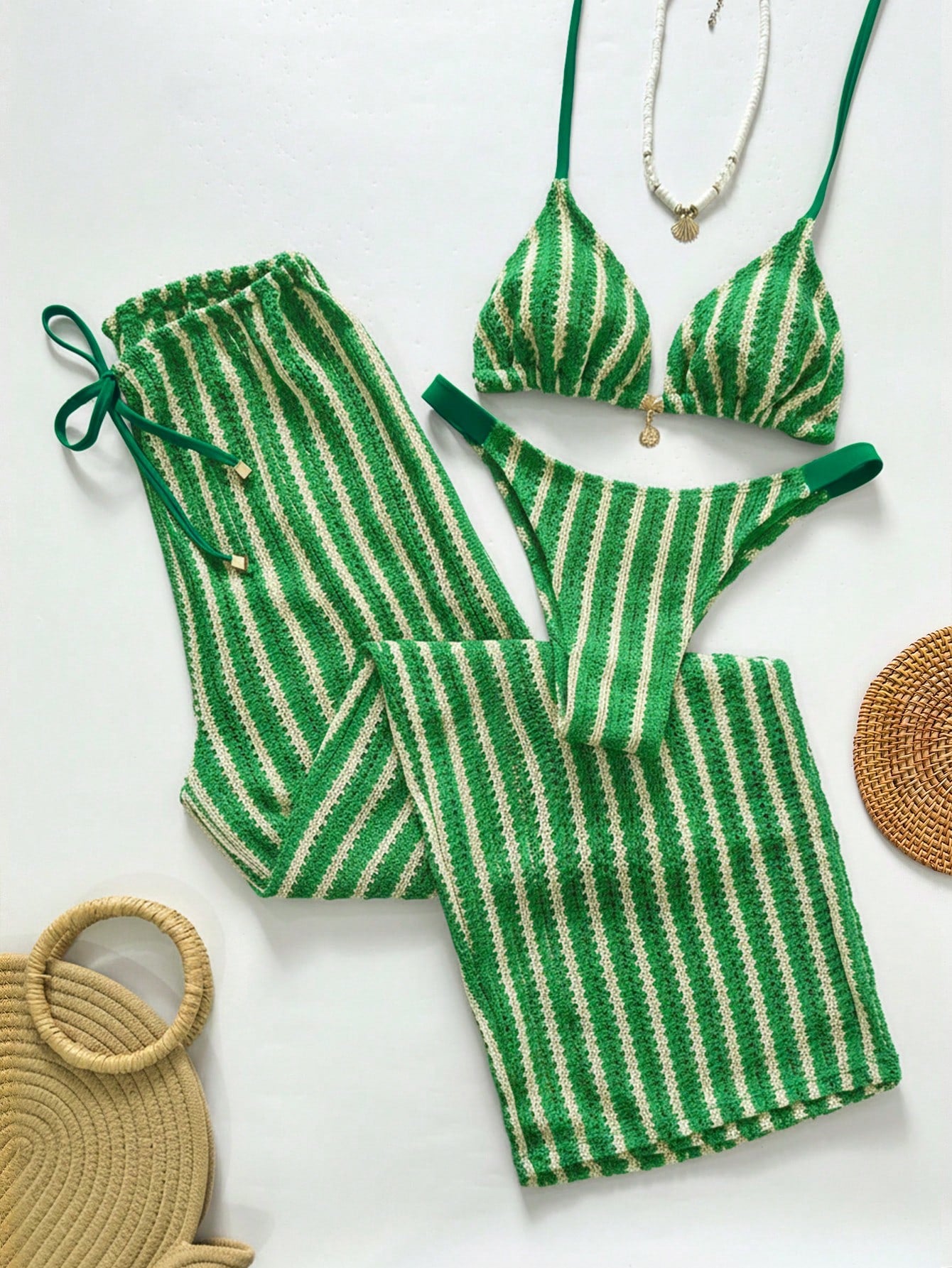 Conjunto Biquíni 3 Peças Tricô Elegante Ariela