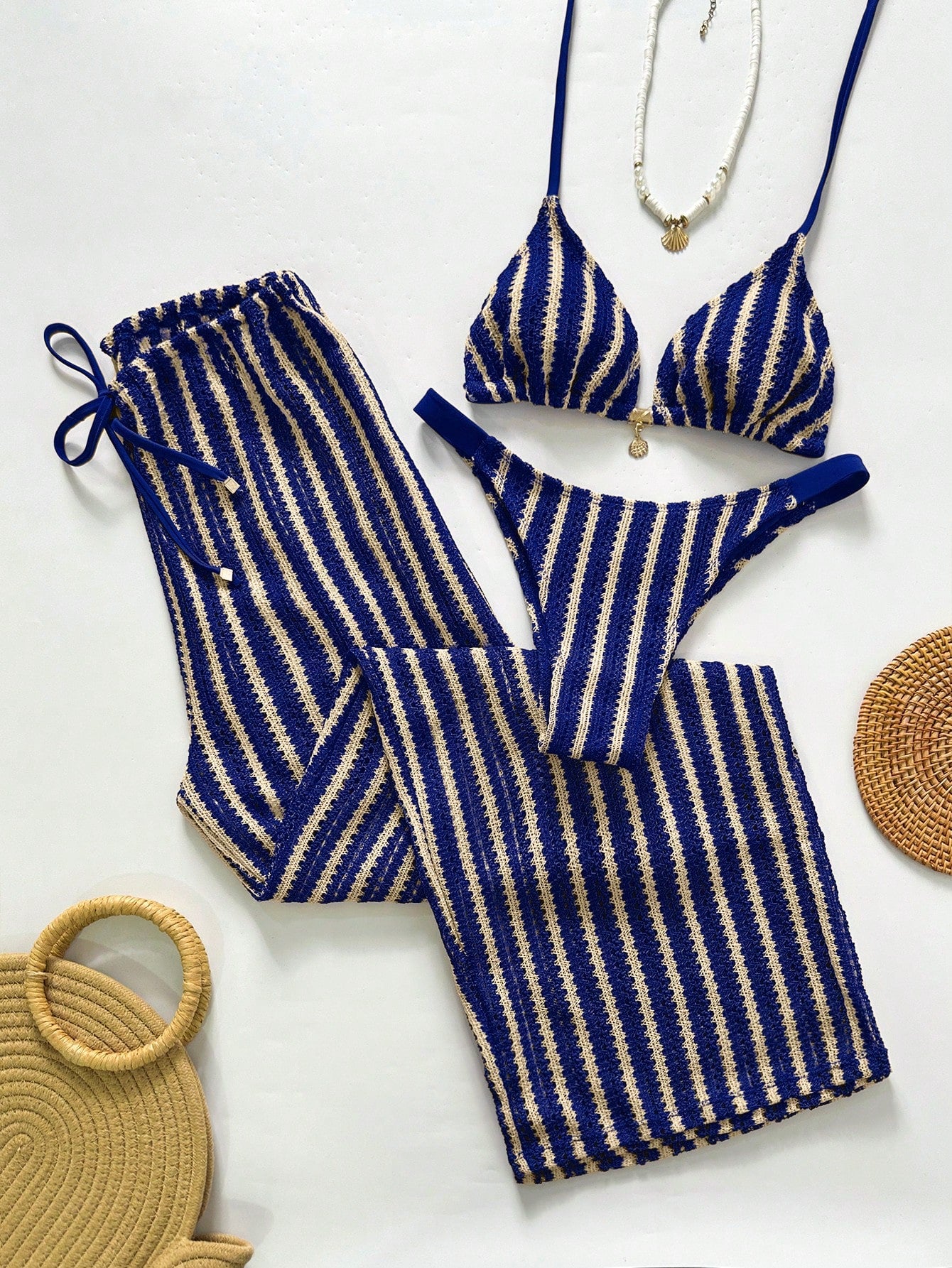 Conjunto Biquíni 3 Peças Tricô Elegante Ariela