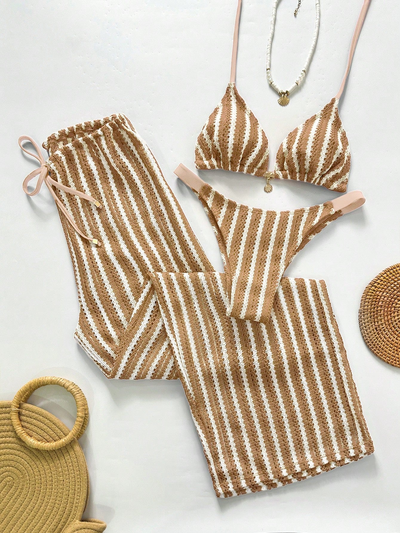 Conjunto Biquíni 3 Peças Tricô Elegante Ariela