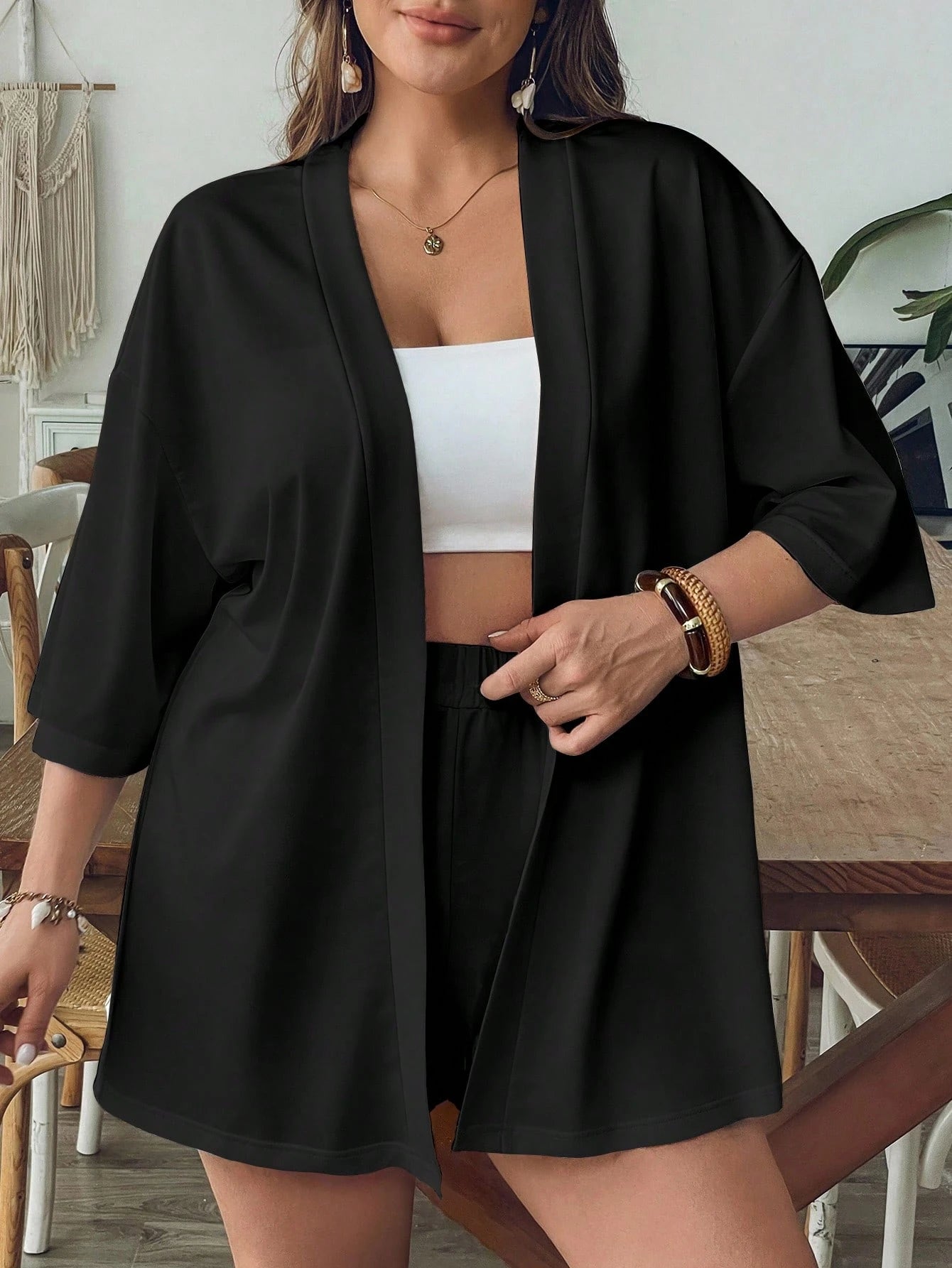 Conjunto de Saída 2 Peças Plus Size Listrado