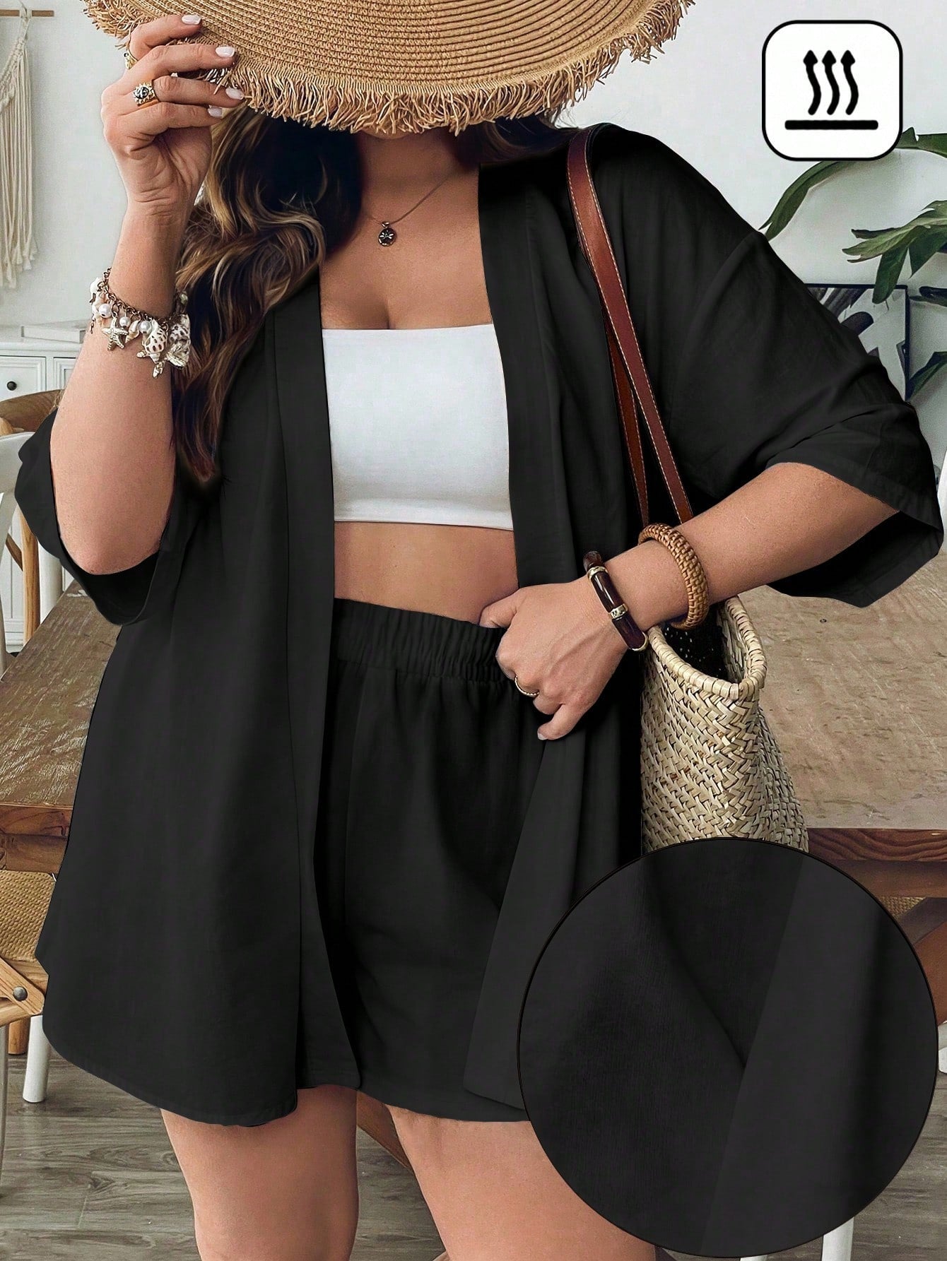 Conjunto de Saída 2 Peças Plus Size Listrado