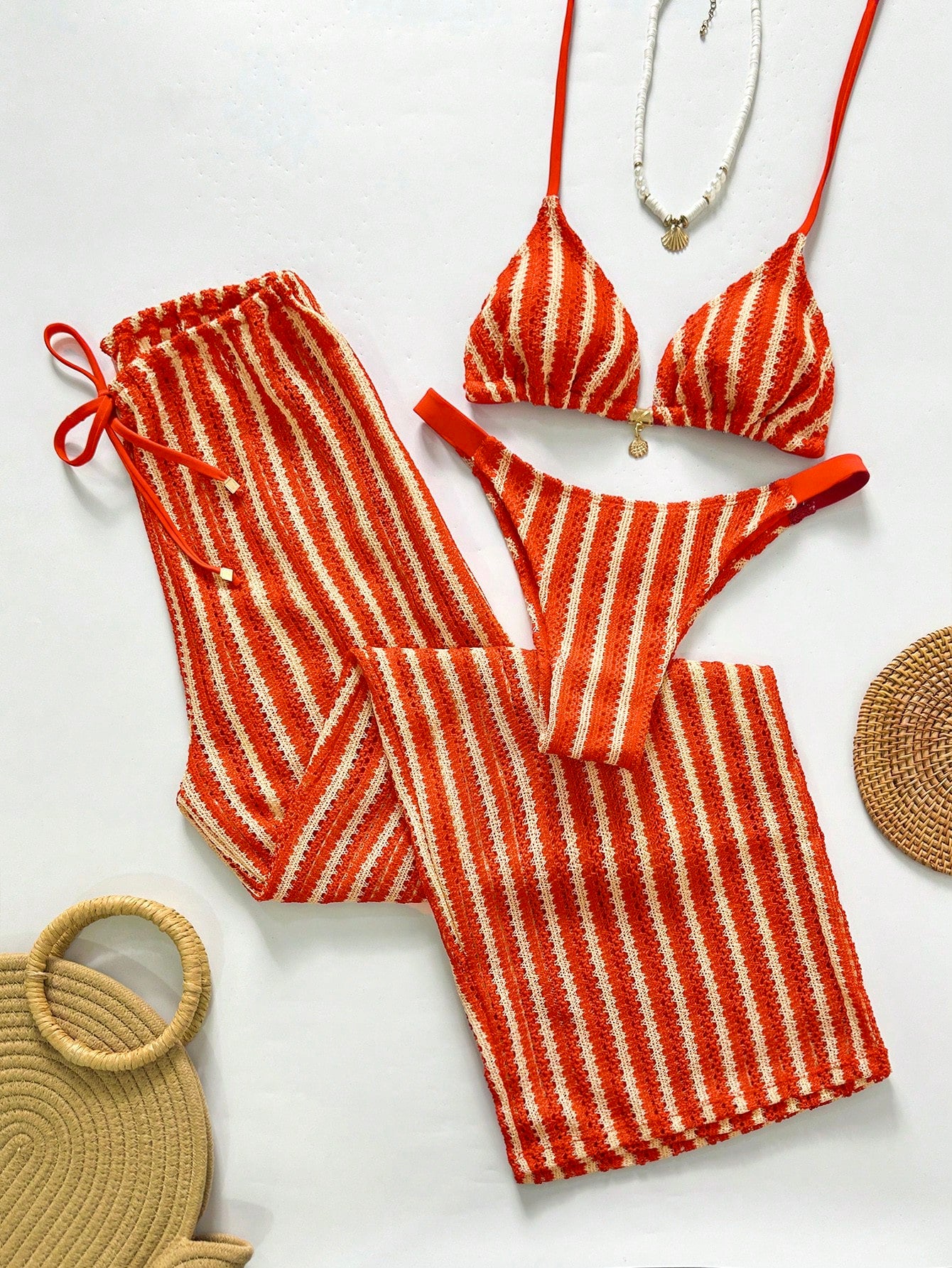 Conjunto Biquíni 3 Peças Tricô Elegante Ariela