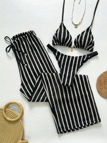 Conjunto Biquíni 3 Peças Tricô Elegante Ariela