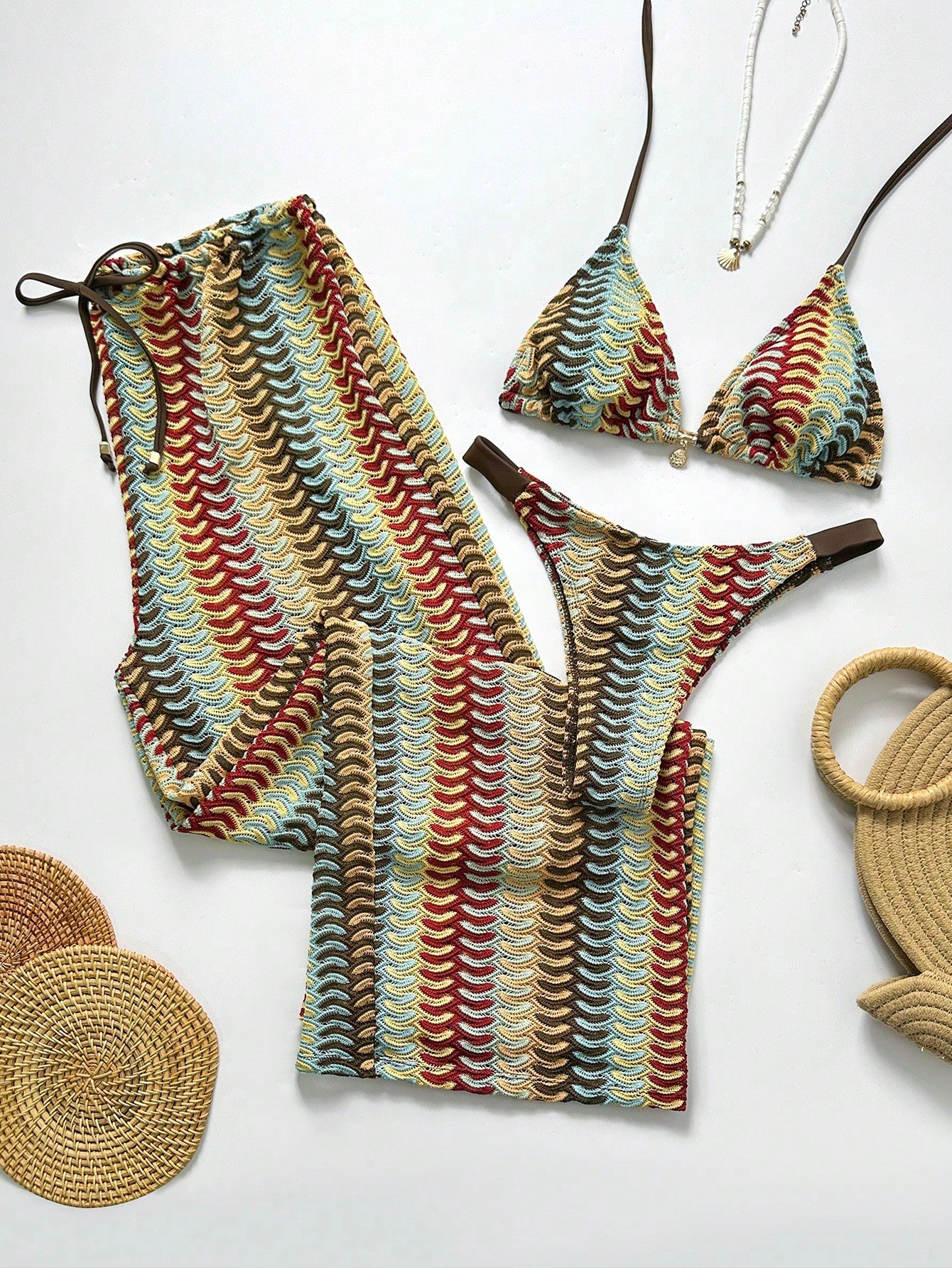 Conjunto Biquíni 3 Peças Tricô Elegante Ariela