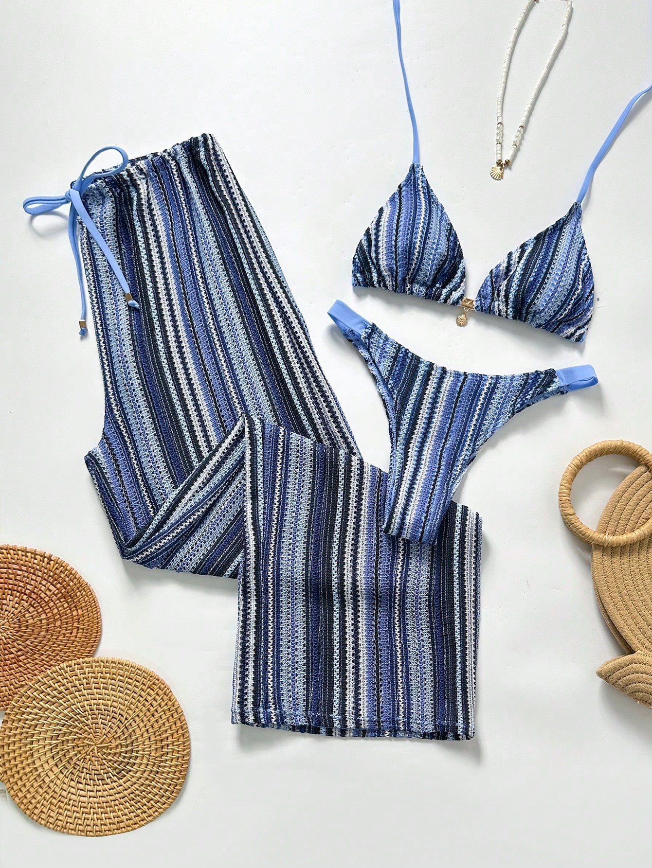 Conjunto Biquíni 3 Peças Tricô Elegante Ariela