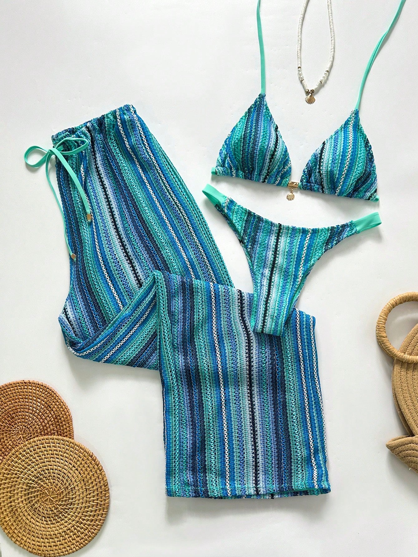 Conjunto Biquíni 3 Peças Tricô Elegante Ariela
