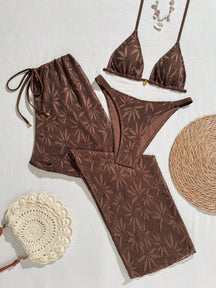 Conjunto Biquíni 3 Peças Renda Elegante Pérola