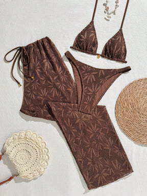 Conjunto Biquíni 3 Peças Renda Elegante Pérola
