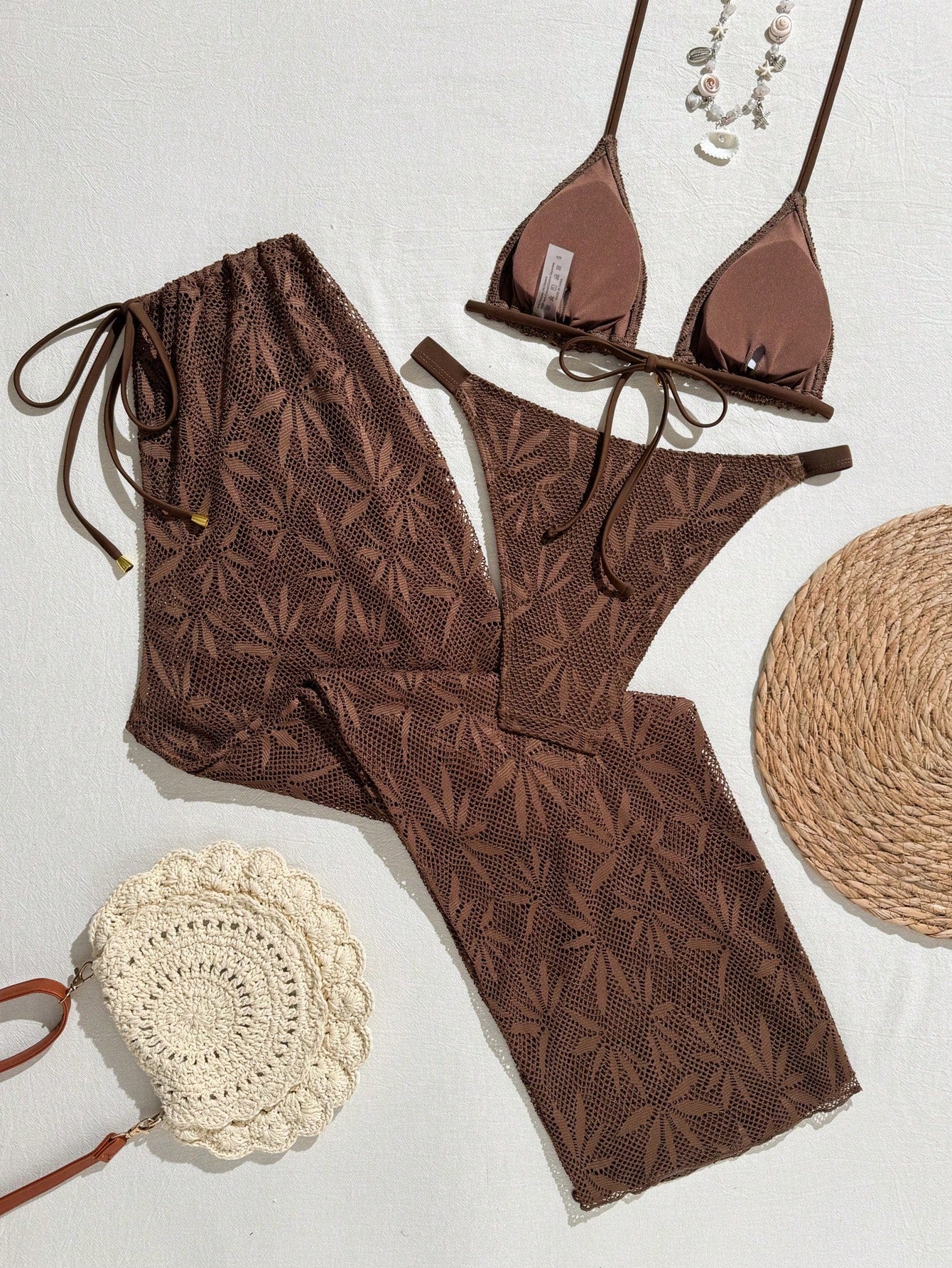 Conjunto Biquíni 3 Peças Renda Elegante Pérola