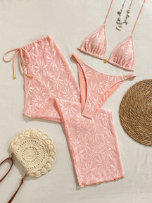 Conjunto Biquíni 3 Peças Renda Elegante Pérola