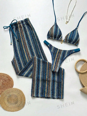 Conjunto Biquíni 3 Peças Tricô Elegante Ariela