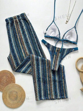 Conjunto Biquíni 3 Peças Tricô Elegante Ariela