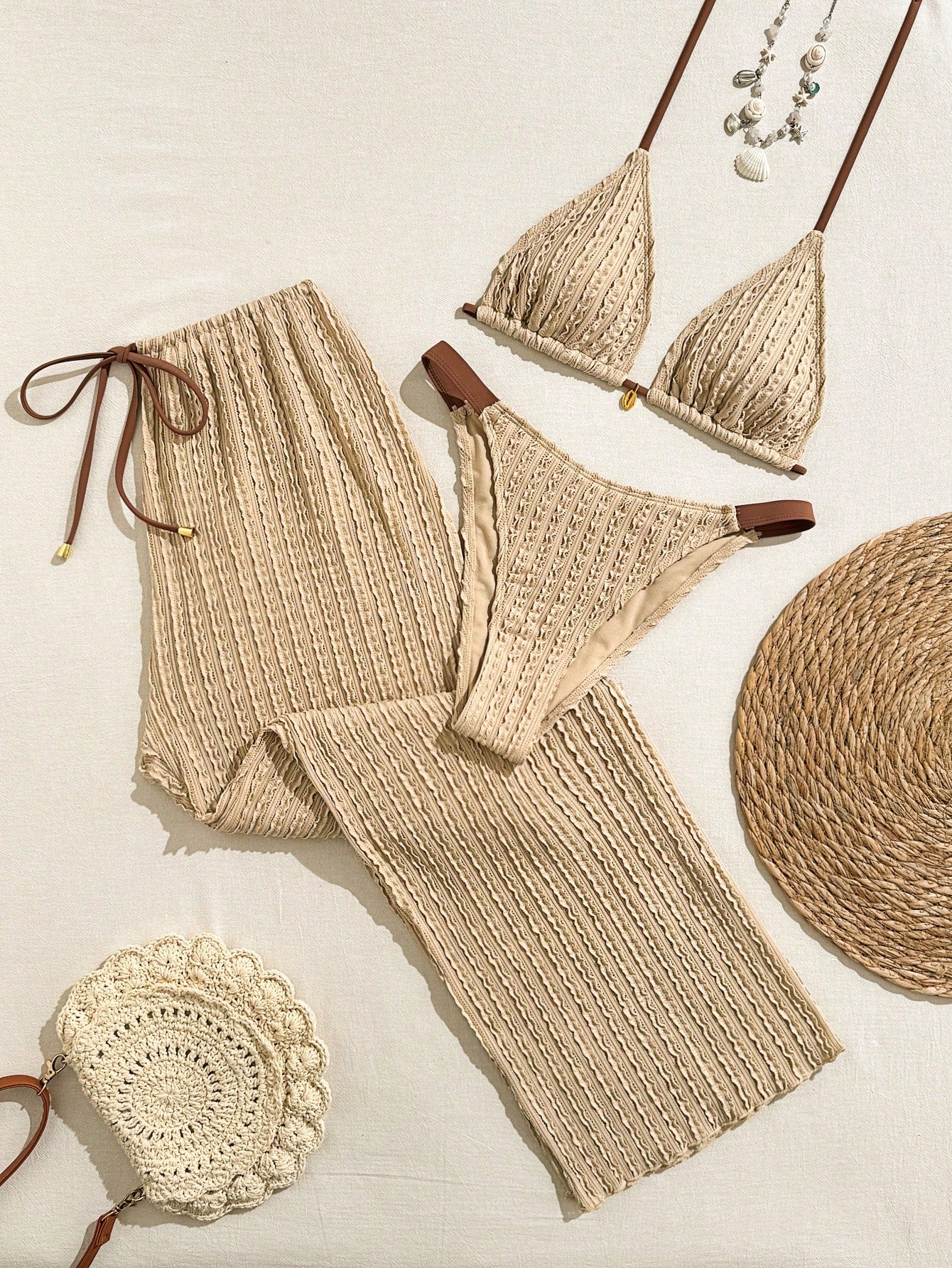 Conjunto Biquíni 3 Peças Renda Elegante Pérola