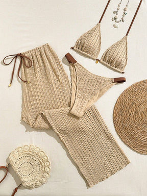 Conjunto Biquíni 3 Peças Renda Elegante Pérola