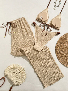 Conjunto Biquíni 3 Peças Renda Elegante Pérola