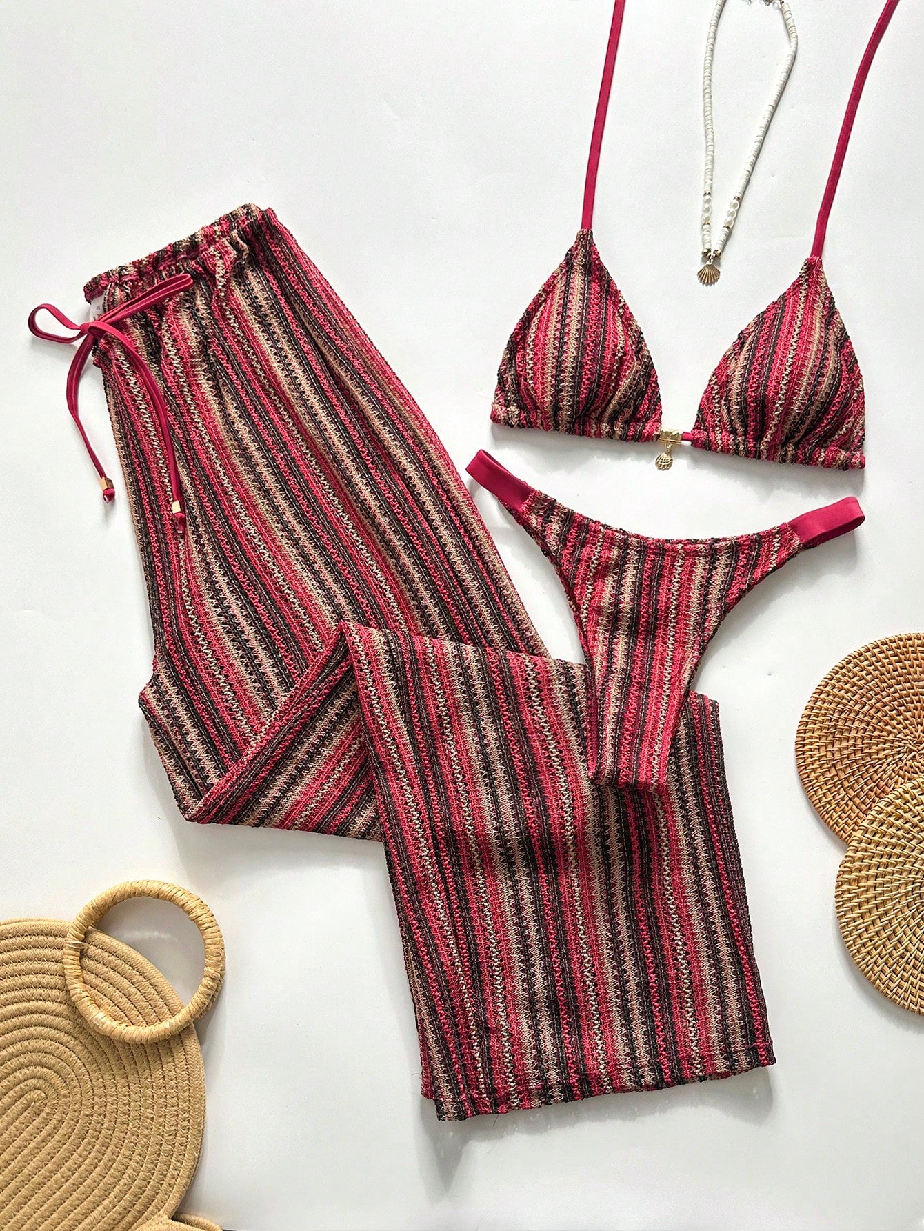 Conjunto Biquíni 3 Peças Tricô Elegante Ariela