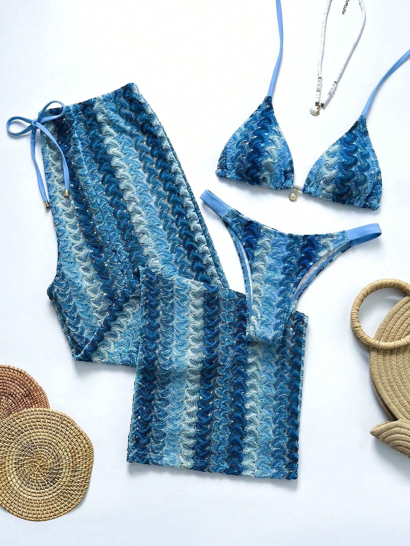 Conjunto Biquíni 3 Peças Tricô Elegante Ariela
