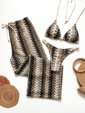 Conjunto Biquíni 3 Peças Tricô Elegante Ariela