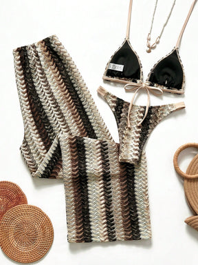 Conjunto Biquíni 3 Peças Tricô Elegante Ariela
