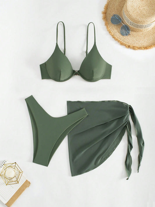 Conjunto Biquíni Verde Militar 3 Peças