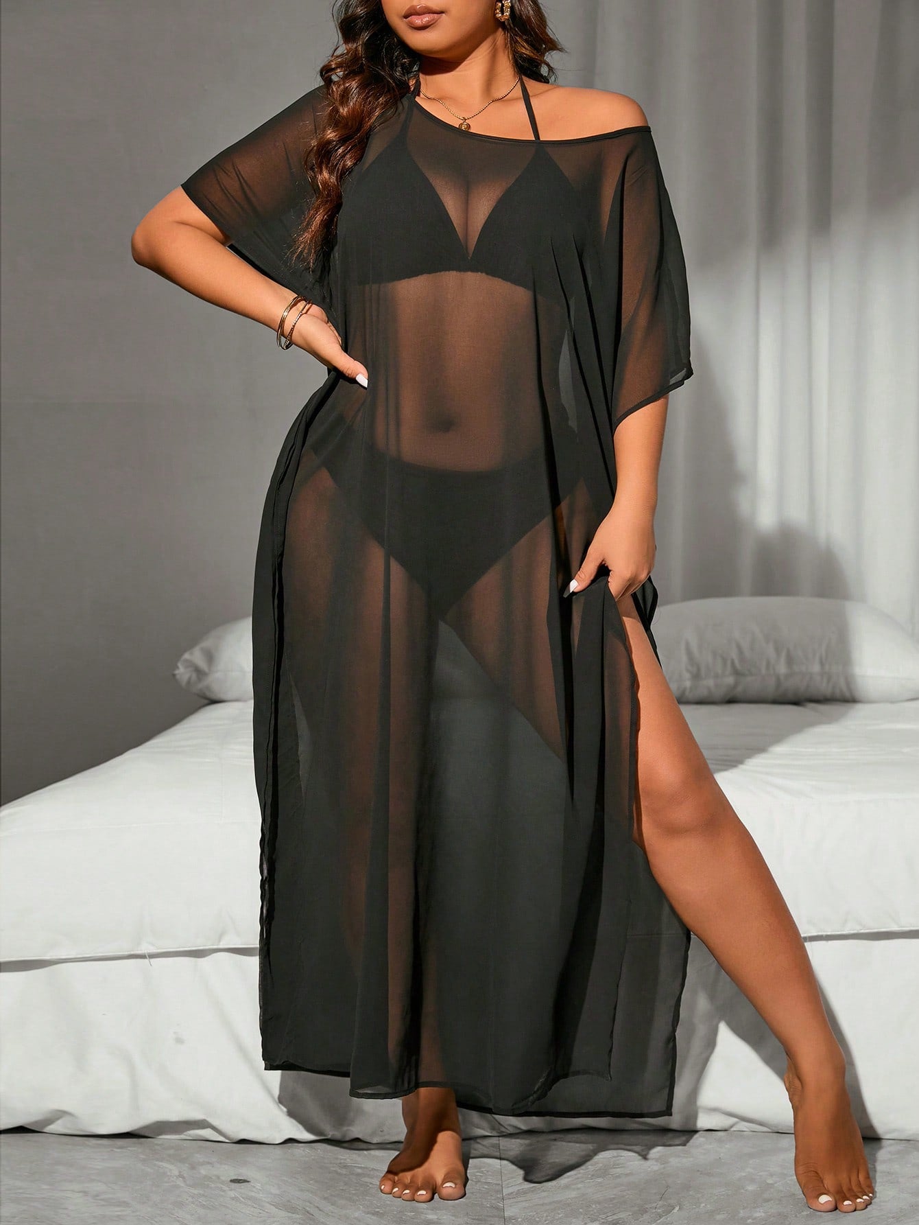 Saída De Praia Plus Size Com Transparência