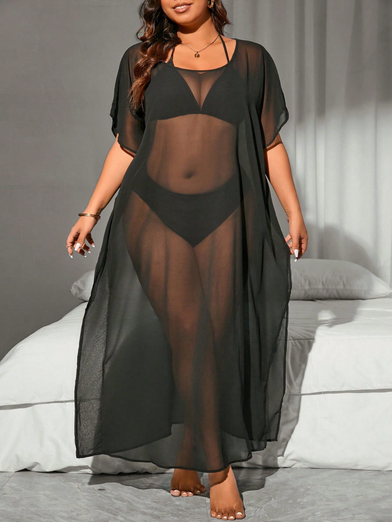 Saída De Praia Plus Size Com Transparência