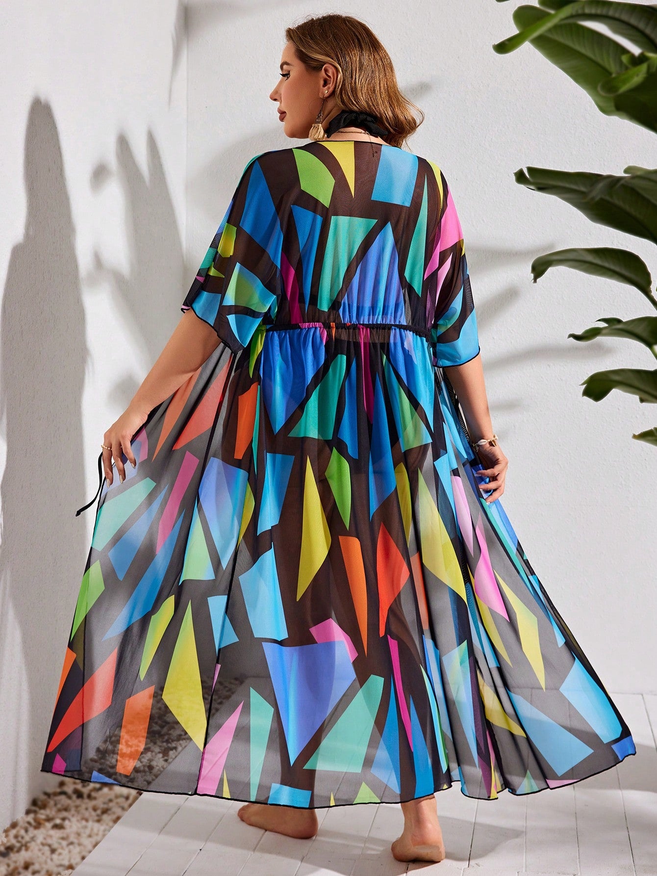 Saída de Praia Plus Size Longo Colorido para o Verão G2