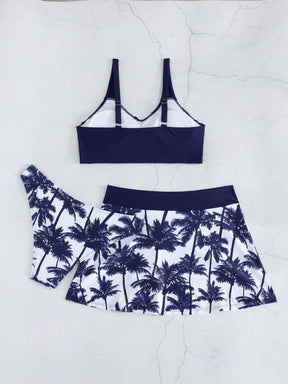 Conjunto de Biquíni Feminino de 3 Peças Tie-Dye Tropical